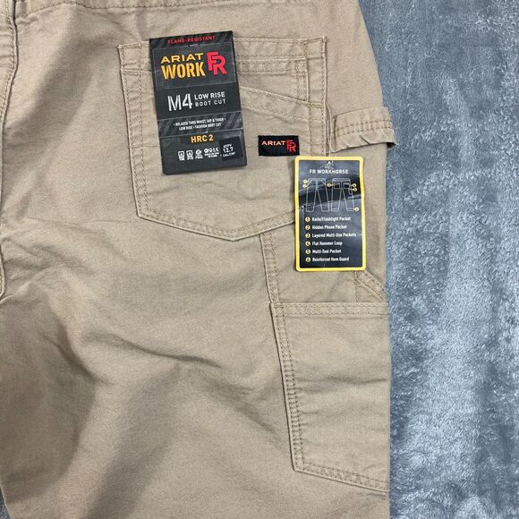NEW Ariat Mens 44x34 FR M4 Workhorse Relaxed Bootcut Pants Jeans Beige Khaki Tan - Picture 12 of 16